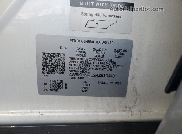 4W5KHNRL2RZ513449 2024 ACURA ZDX White Vista de la etiqueta del VIN