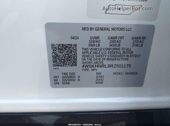 4W5KHNRL8RZ501175 2024 ACURA ZDX White Widok komory silnika