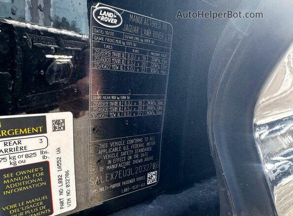 SALEX7EU3L2032786 2020 LAND ROVER DEFENDER Black Սալոնի հետևի տեսք