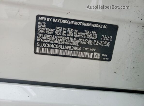 5UXCR4C05LLW63894 2020 BMW X5 White 