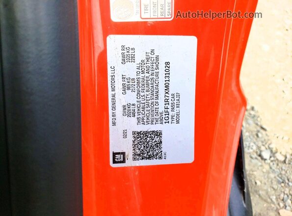 1G1FF1R7XM0131028 2021 CHEVROLET CAMARO Orange VIN კოდის სტიკერის ხედი