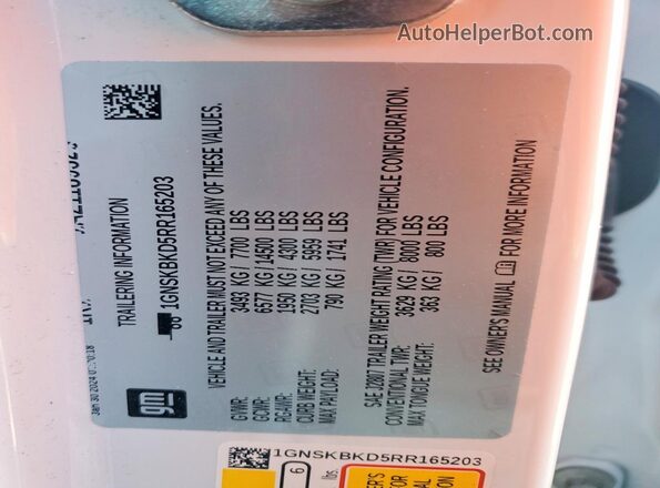 1GNSKBKD5RR165203 2024 CHEVROLET SUBURBAN White Widok wnętrza 360 stopni
