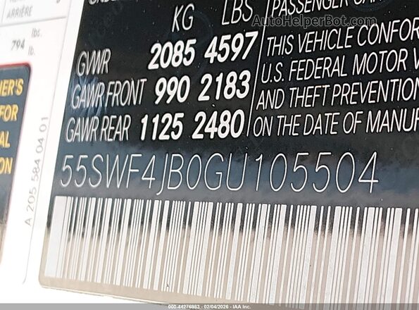 55SWF4JB0GU105504 2016 MERCEDES-BENZ C-CLASS White Engine compartment view