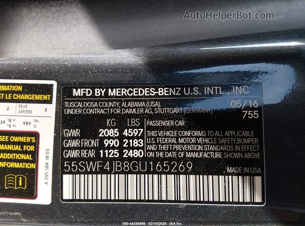 55SWF4JB8GU165269 2016 MERCEDES-BENZ C-CLASS Gray Շարժիչի բաժամունքի տեսք