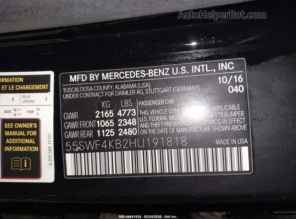 55SWF4KB2HU191818 2017 MERCEDES-BENZ C-CLASS Black Engine compartment view