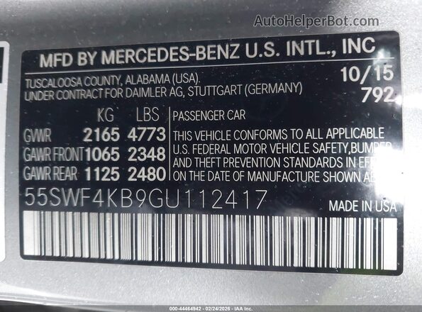 55SWF4KB9GU112417 2016 MERCEDES-BENZ C-CLASS Champagne Вид подкапотного пространства