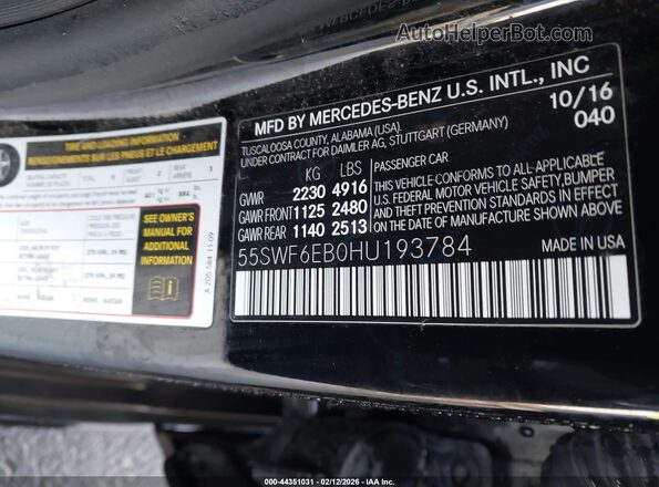 55SWF6EB0HU193784 2017 MERCEDES-BENZ AMG C 43 Черный Вид подкапотного пространства