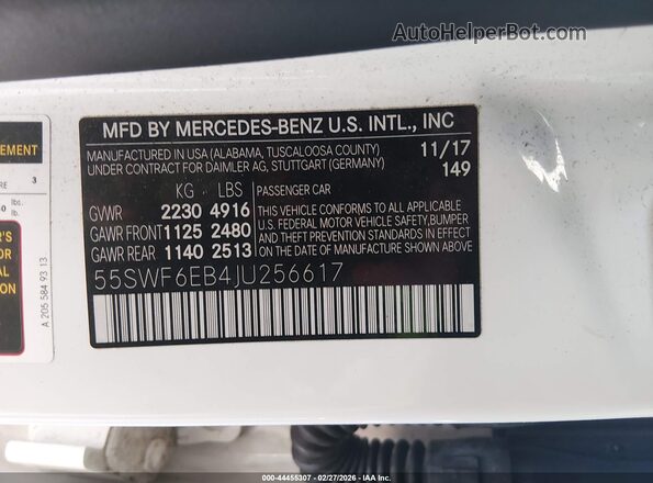 55SWF6EB4JU256617 2018 MERCEDES-BENZ AMG C 43 White Widok komory silnika
