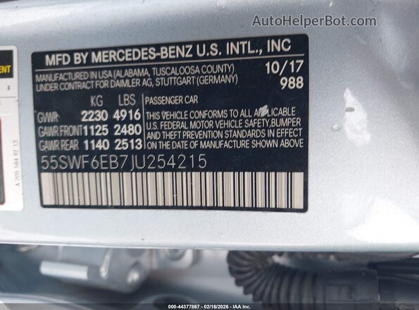 55SWF6EB7JU254215 2018 MERCEDES-BENZ AMG C 43 Blue Շարժիչի բաժամունքի տեսք