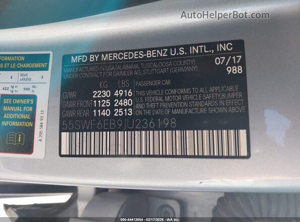 55SWF6EB9JU236198 2018 MERCEDES-BENZ AMG C 43 Gray Engine compartment view