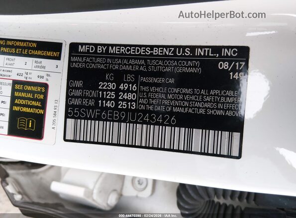 55SWF6EB9JU243426 2018 MERCEDES-BENZ AMG C 43 Серый Вид подкапотного пространства