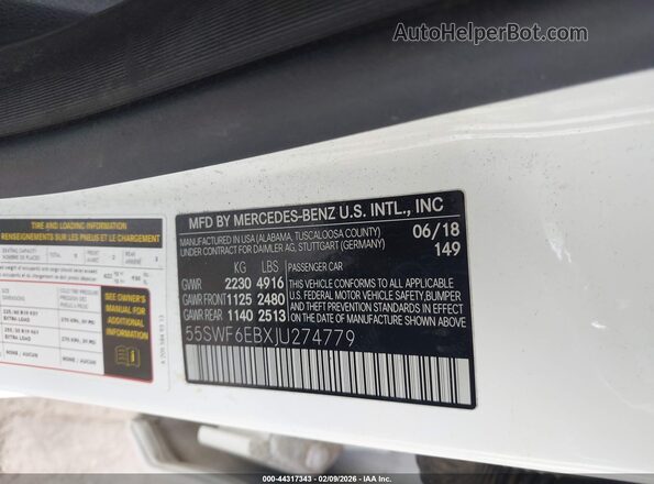 55SWF6EBXJU274779 2018 MERCEDES-BENZ AMG C 43 White Շարժիչի բաժամունքի տեսք