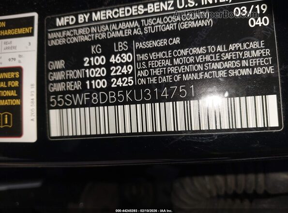 55SWF8DB5KU314751 2019 MERCEDES-BENZ C-CLASS Black Вид підкапотного простору