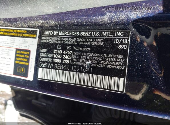 55SWF8EB4KU291641 2019 MERCEDES-BENZ C-CLASS Blue ძრავის განყოფილების ხედი