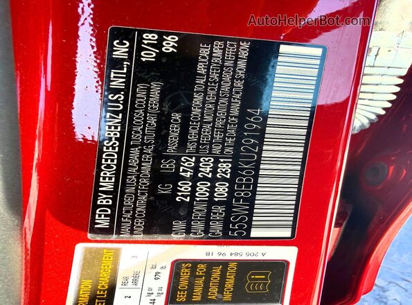 55SWF8EB6KU291964 2019 MERCEDES-BENZ C Red Շարժիչի բաժամունքի տեսք