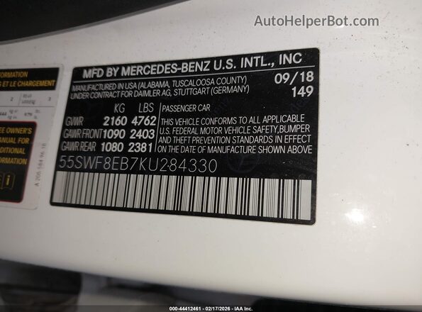 55SWF8EB7KU284330 2019 MERCEDES-BENZ C-CLASS White 