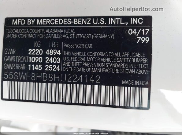 55SWF8HB8HU224142 2017 MERCEDES-BENZ AMG C 63 Green Widok komory silnika