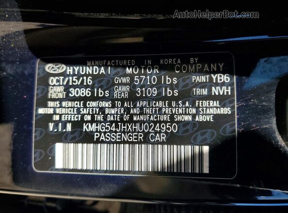 KMHG54JHXHU024950 2017 GENESIS G90 Black 