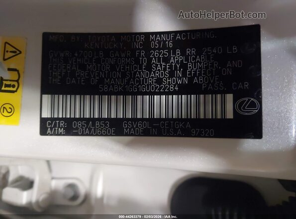 58ABK1GG1GU022284 2016 LEXUS ES 350 White Вид підкапотного простору