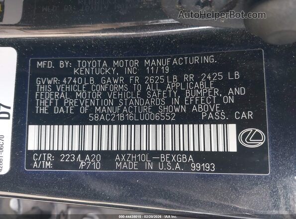 58AC21B16LU006552 2020 LEXUS ES 300H Black Vista del compartimento del motor