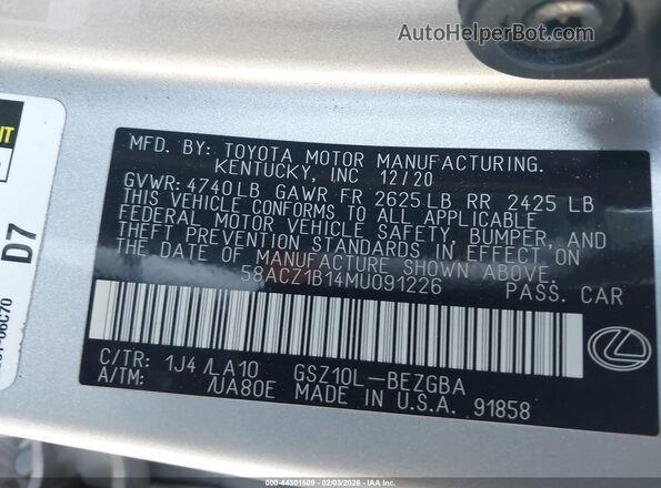 58ACZ1B14MU091226 2021 LEXUS ES 350 Silver Vista del compartimento del motor