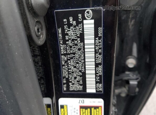 58ACZ1B16NU134496 2022 LEXUS ES Black ძრავის განყოფილების ხედი