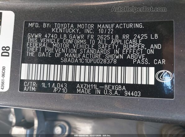 58ADA1C10PU028378 2023 LEXUS ES 300H Серый Вид подкапотного пространства