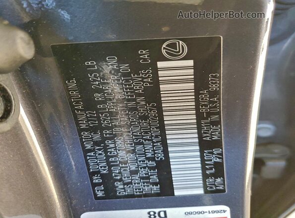 58ADA1C10PU029675 2023 LEXUS ES Gray VIN კოდის სტიკერის ხედი