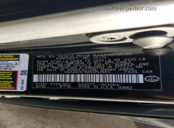 58ADA1C16RU052655 2024 LEXUS ES Black Շարժիչի բաժամունքի տեսք