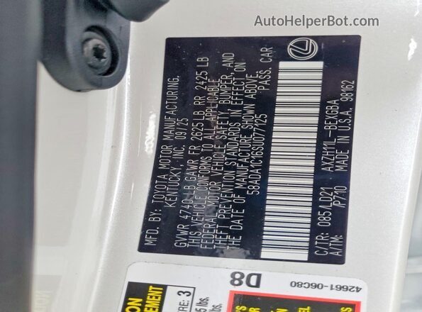 58ADA1C16SU077125 2025 LEXUS ES White 