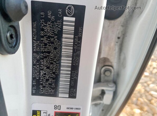58ADA1C17RU050767 2024 LEXUS ES Белый Вид наклейки с VIN-кодом