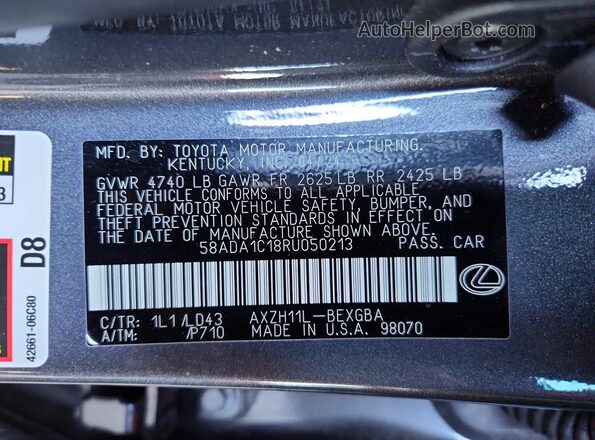 58ADA1C18RU050213 2024 LEXUS ES Gray 