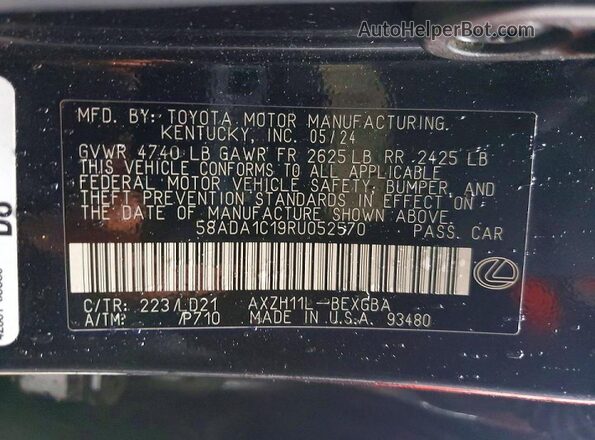 58ADA1C19RU052570 2024 LEXUS ES Black Вид підкапотного простору