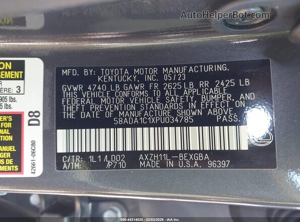 58ADA1C1XPU034785 2023 LEXUS ES 300H Gray Widok komory silnika