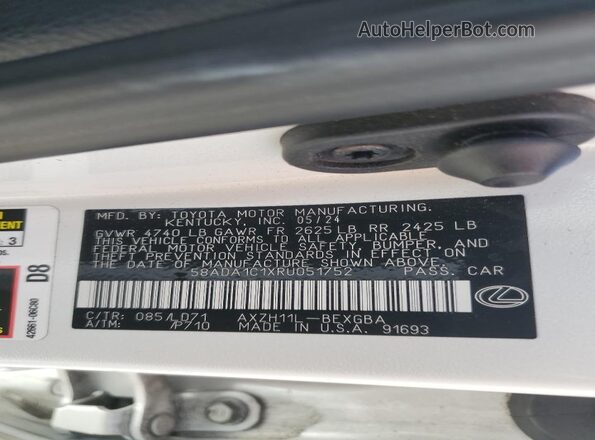 58ADA1C1XRU051752 2024 LEXUS ES White Շարժիչի բաժամունքի տեսք