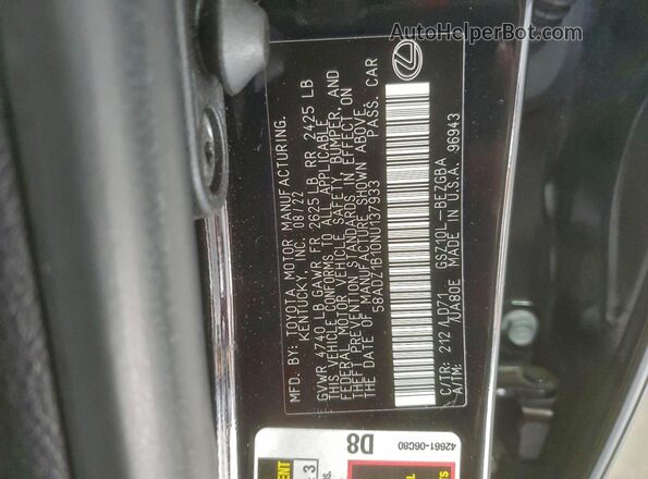 58ADZ1B10NU137933 2022 LEXUS ES Черный Вид подкапотного пространства