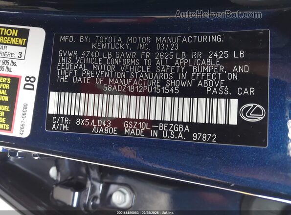 58ADZ1B12PU151545 2023 LEXUS ES 350 Dark Blue Вид подкапотного пространства