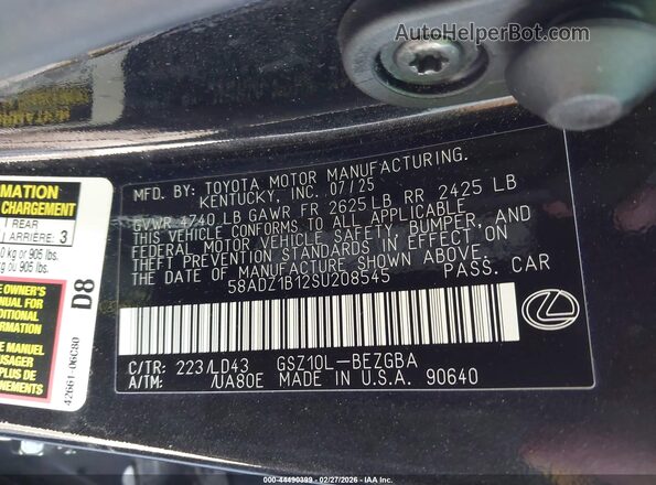 58ADZ1B12SU208545 2025 LEXUS ES 350 Black Widok komory silnika