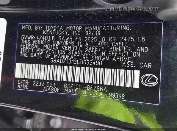 58ADZ1B13LU053490 2020 LEXUS ES 350 Gray 