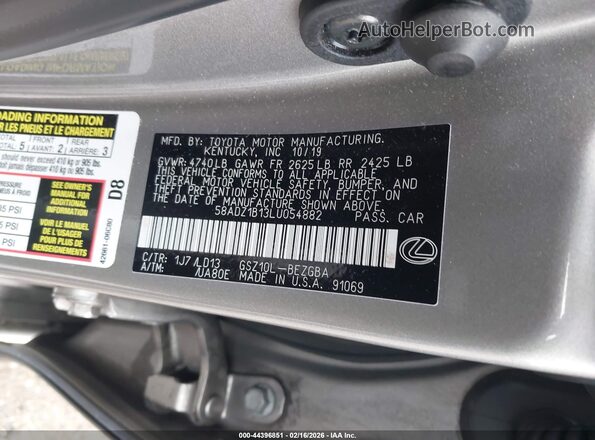 58ADZ1B13LU054882 2020 LEXUS ES 350 Champagne Vista del compartimento del motor