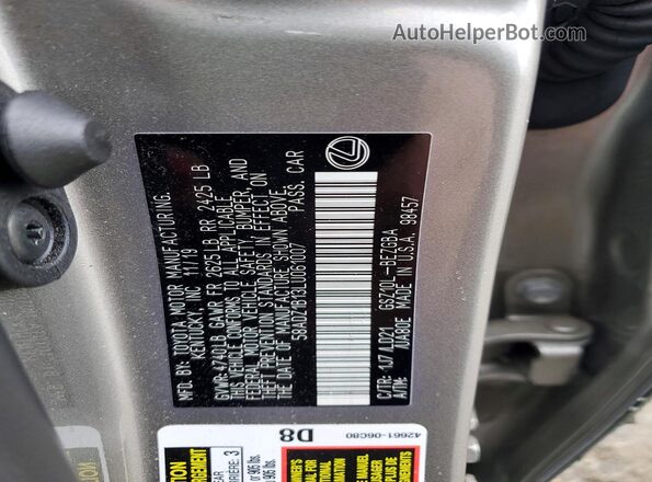 58ADZ1B13LU061007 2020 LEXUS ES Silver Vista de la etiqueta del VIN
