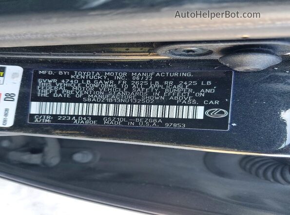 58ADZ1B13NU132502 2022 LEXUS ES Black 