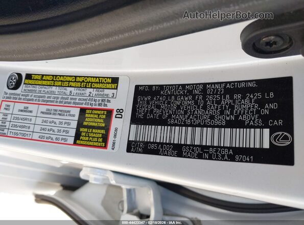 58ADZ1B13PU150968 2023 LEXUS ES 350 Белый Вид подкапотного пространства