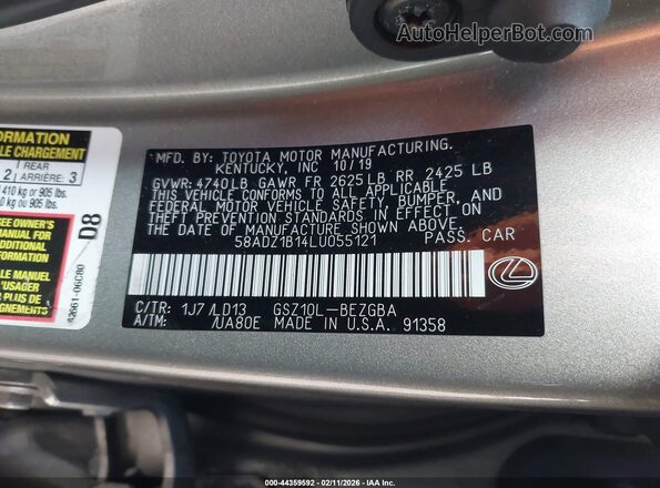 58ADZ1B14LU055121 2020 LEXUS ES 350 Silver 