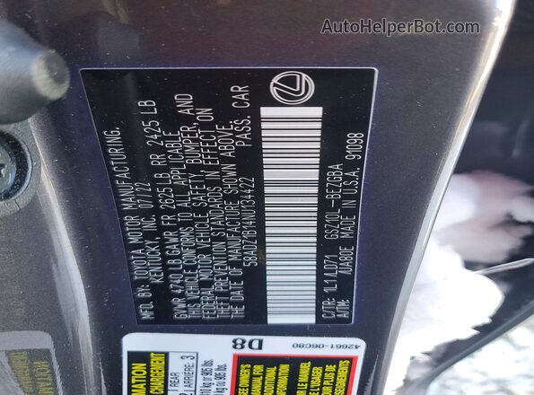 58ADZ1B14NU134422 2022 LEXUS ES Gray Շարժիչի բաժամունքի տեսք