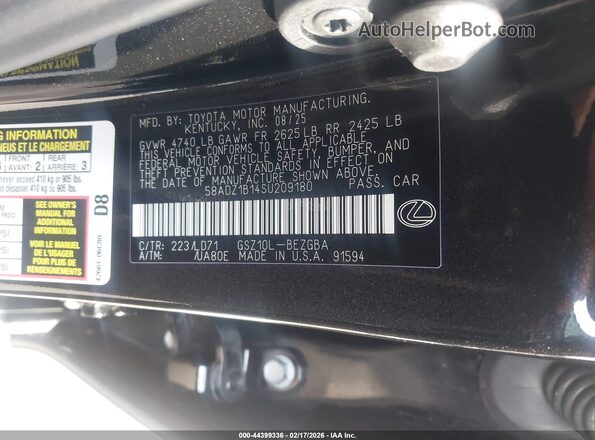 58ADZ1B14SU209180 2025 LEXUS ES 350 Black 