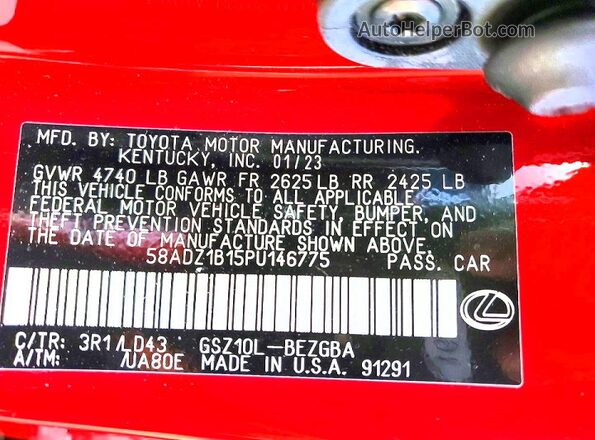58ADZ1B15PU146775 2023 LEXUS ES Красный Вид подкапотного пространства