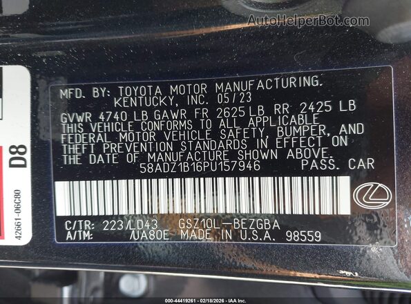 58ADZ1B16PU157946 2023 LEXUS ES 350 Black Вид підкапотного простору