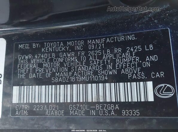 58ADZ1B19MU110194 2021 LEXUS ES 350 Серый Вид подкапотного пространства