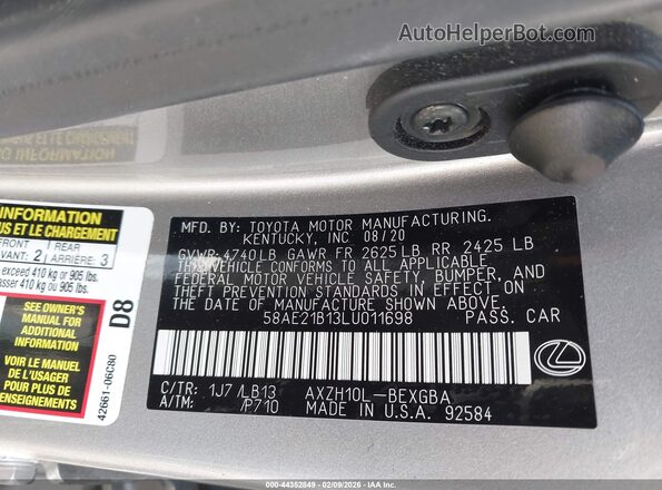 58AE21B13LU011698 2020 LEXUS ES 300H Серый Вид подкапотного пространства